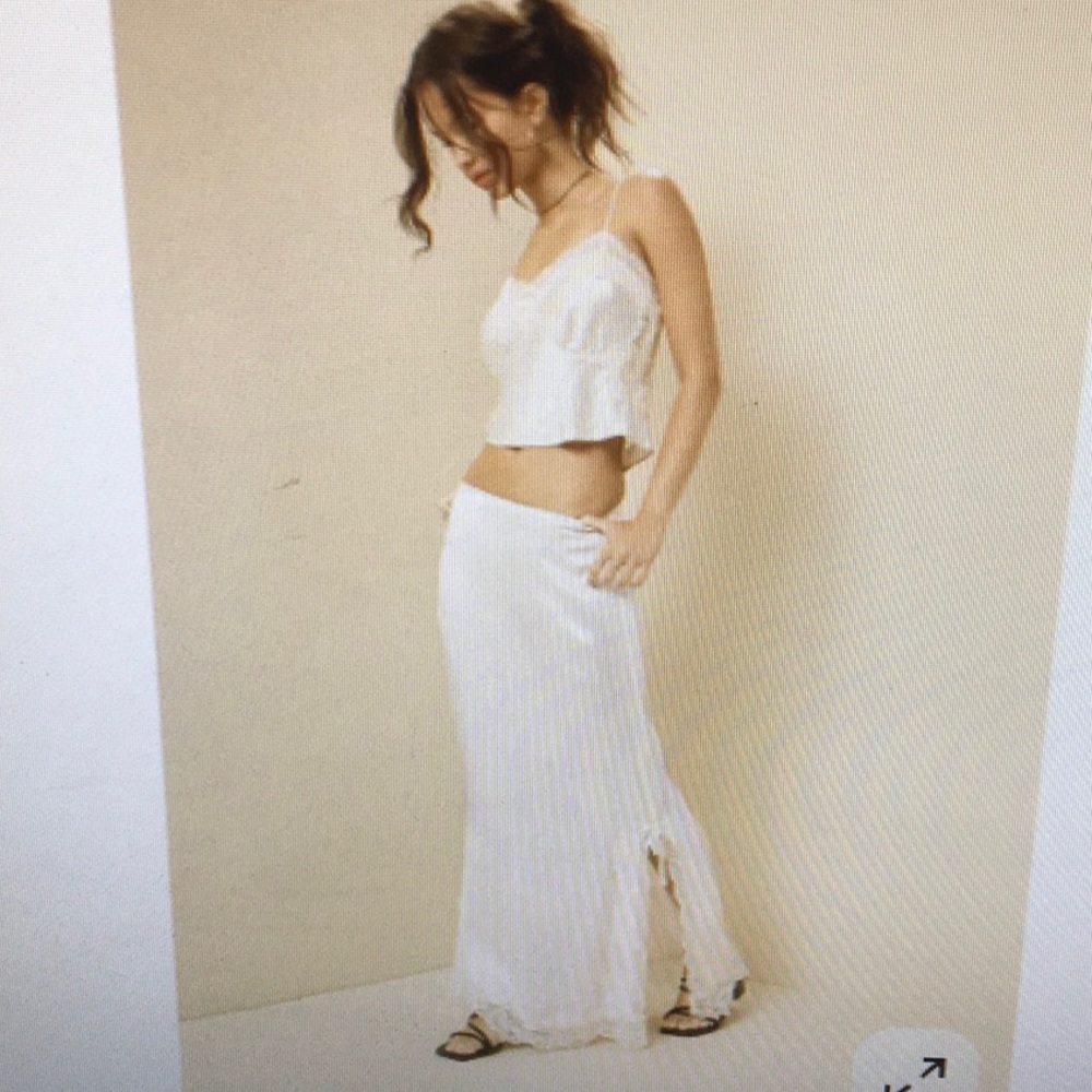 PACSUNxBEVERLY AND BECK/VANILLA-“LA VITA”SATIN LACE TRIM MAXI SKIRT